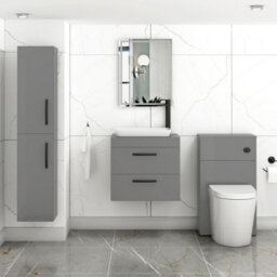 Royal Bathrooms Turin 600mm Wall Mounted Bathroom Vanity Unit With Sink 2 Drawer Indigo Grey Gloss & Qubix Countertop Basin - thumbnail 3