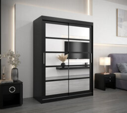 Arte Roma Ii Black Modern Sliding Door Wardrobe H2000mm W1500mm D620mm With Mirrored Panels And Silver Handles - thumbnail 2