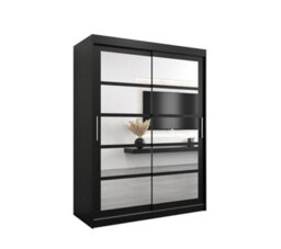 Arte Roma Ii Black Modern Sliding Door Wardrobe H2000mm W1500mm D620mm With Mirrored Panels And Silver Handles - thumbnail 1