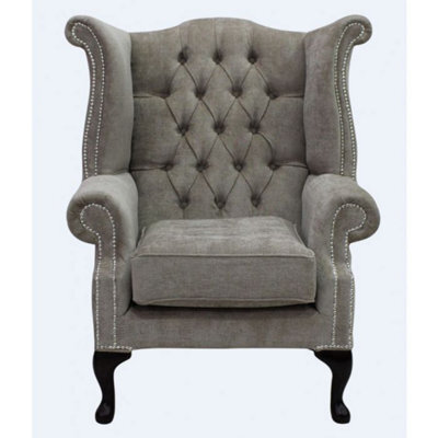 Chesterfield High Back Wing Chair Velluto Fudge Fabric In Queen Anne Style - image 1