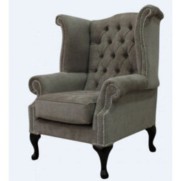Chesterfield High Back Wing Chair Velluto Fudge Fabric In Queen Anne Style - thumbnail 3