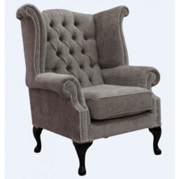 Chesterfield High Back Wing Chair Velluto Fudge Fabric In Queen Anne Style - thumbnail 2