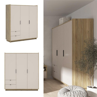 Impact Furniture Triple Wardrobe Cashmere Beige 3 Doors 2 Drawers Modern Bedroom Storage Oak Cabinet Premium Dalva - image 1