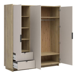 Impact Furniture Triple Wardrobe Cashmere Beige 3 Doors 2 Drawers Modern Bedroom Storage Oak Cabinet Premium Dalva - thumbnail 4