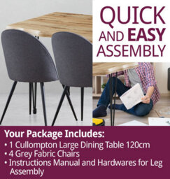 Hallowood Furniture Cullompton Large Dining Table 120Cm With 4 Grey Fabric Chairs - thumbnail 7