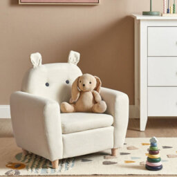Wyld And Coco Kids Armchair Off-White Fabric With Armrests, Hippo-Inspired Design, Compact (W61 X D44 X H59Cm) - thumbnail 2