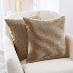 Deconovo Set Of 2 Corduroy Cushion Covers 60Cm X 60Cm, 24X24 Inches Grid Square Throw Pillow Cases For Cars(Taupe, 2 Pieces) - thumbnail 1
