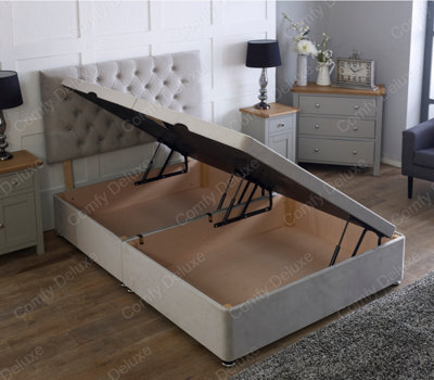 Comfy Deluxe 2Ft6 Side Lift Silver Plush Velvet Ottoman Divan Base With Chesterfield Headboard