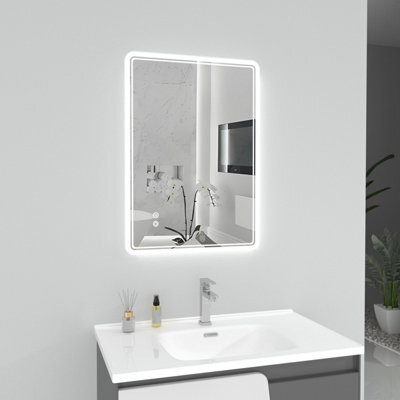 T&k Bathroom Led Mirror 80X60Cm, With Anti-Fog,3-Colours Dimmable, Touch Control&memory Function, Horizontal/vertical Installation - image 1