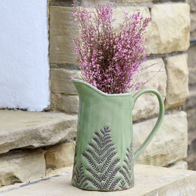 Dibor Sage Green Hallway Room Table Decor Ceramic Pitcher Jug Flower Vase H22.5 X W10.5Cm - image 1