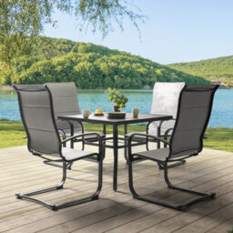Avestar Outdoor 5-Piece Iron Dining Set, 4 Garden Dining Chairs And 1 Dining Table With A 4 Cm Umbrella Hole, Grey And Black - thumbnail 9