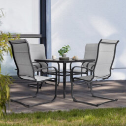 Avestar Outdoor 5-Piece Iron Dining Set, 4 Garden Dining Chairs And 1 Dining Table With A 4 Cm Umbrella Hole, Grey And Black - thumbnail 8