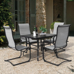 Avestar Outdoor 5-Piece Iron Dining Set, 4 Garden Dining Chairs And 1 Dining Table With A 4 Cm Umbrella Hole, Grey And Black - thumbnail 2