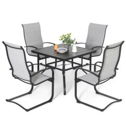 Avestar Outdoor 5-Piece Iron Dining Set, 4 Garden Dining Chairs And 1 Dining Table With A 4 Cm Umbrella Hole, Grey And Black - thumbnail 1