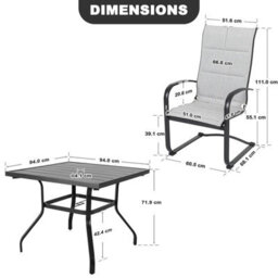 Avestar Outdoor 5-Piece Iron Dining Set, 4 Garden Dining Chairs And 1 Dining Table With A 4 Cm Umbrella Hole, Grey And Black - thumbnail 3