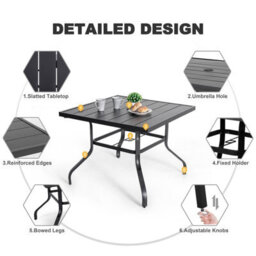 Avestar Outdoor 5-Piece Iron Dining Set, 4 Garden Dining Chairs And 1 Dining Table With A 4 Cm Umbrella Hole, Grey And Black - thumbnail 6