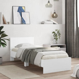 Berkfield Bed Frame With Headboard And Led Lights White 90X190 Cm Single - thumbnail 4
