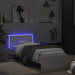 Berkfield Bed Frame With Headboard And Led Lights White 90X190 Cm Single - thumbnail 5