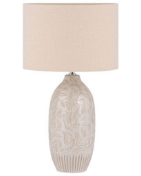 Beliani Beige Ceramic Bedside Lamp With Leaf Pattern Drum Shade, 57 Cm - thumbnail 2