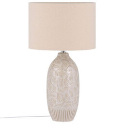 Beliani Beige Ceramic Bedside Lamp With Leaf Pattern Drum Shade, 57 Cm - thumbnail 3