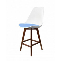 Fusion Living Soho White & Light Blue Plastic Bar Stool With Dark Wood Legs - thumbnail 1