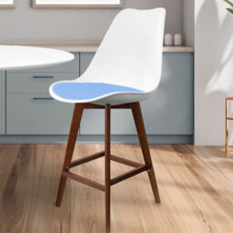 Fusion Living Soho White & Light Blue Plastic Bar Stool With Dark Wood Legs - thumbnail 2