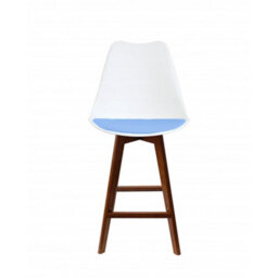 Fusion Living Soho White & Light Blue Plastic Bar Stool With Dark Wood Legs - thumbnail 6