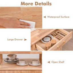 Costway Wood Drop-Leaf Kitchen Storage Trolley Cart Rolling Island Shelves Cupboard - thumbnail 8