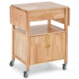 Costway Wood Drop-Leaf Kitchen Storage Trolley Cart Rolling Island Shelves Cupboard - thumbnail 9
