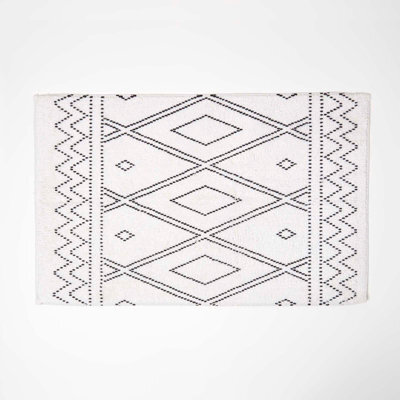 Homescapes Black And White Bath Mat 100% Cotton Boho Design, 50 X 80 Cm - image 1
