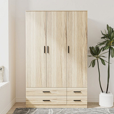 Urbn-Living Urbnliving 180Cm Height Oak 3 Door 4 Drawer Wardrobe Storage Shelf Modern Bedroom Furniture - image 1