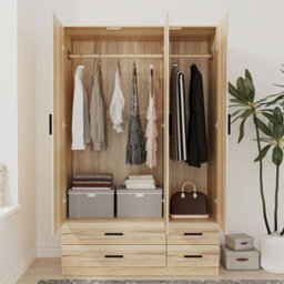 Urbn-Living Urbnliving 180Cm Height Oak 3 Door 4 Drawer Wardrobe Storage Shelf Modern Bedroom Furniture - thumbnail 2