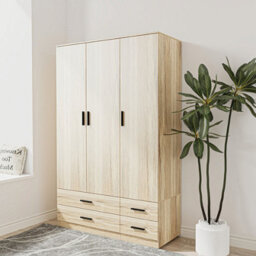 Urbn-Living Urbnliving 180Cm Height Oak 3 Door 4 Drawer Wardrobe Storage Shelf Modern Bedroom Furniture - thumbnail 3