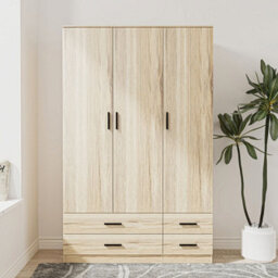 Urbn-Living Urbnliving 180Cm Height Oak 3 Door 4 Drawer Wardrobe Storage Shelf Modern Bedroom Furniture - thumbnail 1
