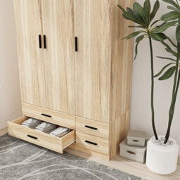 Urbn-Living Urbnliving 180Cm Height Oak 3 Door 4 Drawer Wardrobe Storage Shelf Modern Bedroom Furniture - thumbnail 4