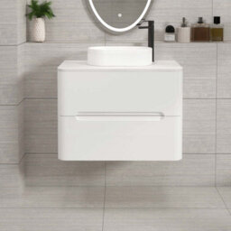 Royal Bathrooms Venice 700mm Gloss White Wall Mounted Bathroom Countertop Vanity Unit 2 Drawer With Lyon Basin - thumbnail 1