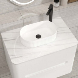 Royal Bathrooms Venice 700mm Gloss White Wall Mounted Bathroom Countertop Vanity Unit 2 Drawer With Lyon Basin - thumbnail 6
