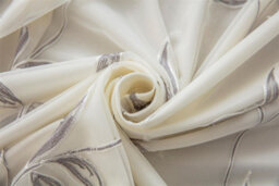 Luxury Living Leaf Embroidered Tulle Voile Curtains Ring Top Silver - thumbnail 6