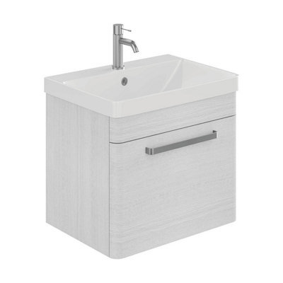 Plum&clay Emery Textured White Wall Hung Bathroom Vanity Unit & Basin Set With Nickel Handles (W)50Cm (H)46Cm - image 1