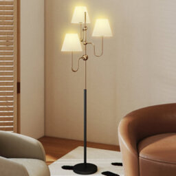 Wyld Haus Tora 165Cm Three-Light Floor Lamp Gold Tone Metal With White Linen Shades And Foot Switch E27 - thumbnail 9