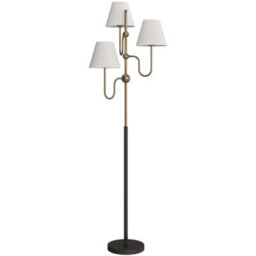 Wyld Haus Tora 165Cm Three-Light Floor Lamp Gold Tone Metal With White Linen Shades And Foot Switch E27