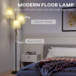 Wyld Haus Tora 165Cm Three-Light Floor Lamp Gold Tone Metal With White Linen Shades And Foot Switch E27 - thumbnail 4