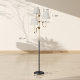 Wyld Haus Tora 165Cm Three-Light Floor Lamp Gold Tone Metal With White Linen Shades And Foot Switch E27 - thumbnail 3