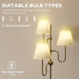 Wyld Haus Tora 165Cm Three-Light Floor Lamp Gold Tone Metal With White Linen Shades And Foot Switch E27 - thumbnail 7