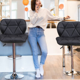 Neel Blue Swivel Bar Stool, Adjustable Height Faux Leather Breakfast Modern Chair, Black - thumbnail 6