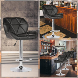 Neel Blue Swivel Bar Stool, Adjustable Height Faux Leather Breakfast Modern Chair, Black - thumbnail 7