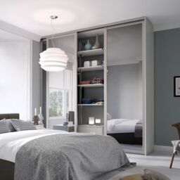 Spacepro Shaker Contemporary Shaker Mirrored Dove Grey 1 Door Sliding Wardrobe Door Kit (H)2220mm (W)610mm - thumbnail 4