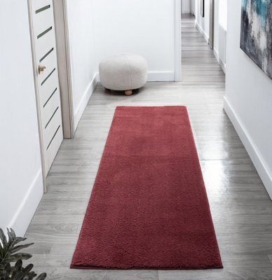 Comfy Washable Low Pile Living Room Area Rug - Anti-Slip Felt Backing Red 60Cm X 200Cm - image 1