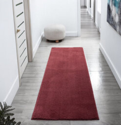 Comfy Washable Low Pile Living Room Area Rug - Anti-Slip Felt Backing Red 60Cm X 200Cm - thumbnail 1