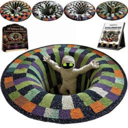Amorly Halloween 3D Vortex Illusion Round Rug, Skeleton Hole Optical Illusion Area Rug, Non Slip Halloween Decor Floor Mat - thumbnail 5